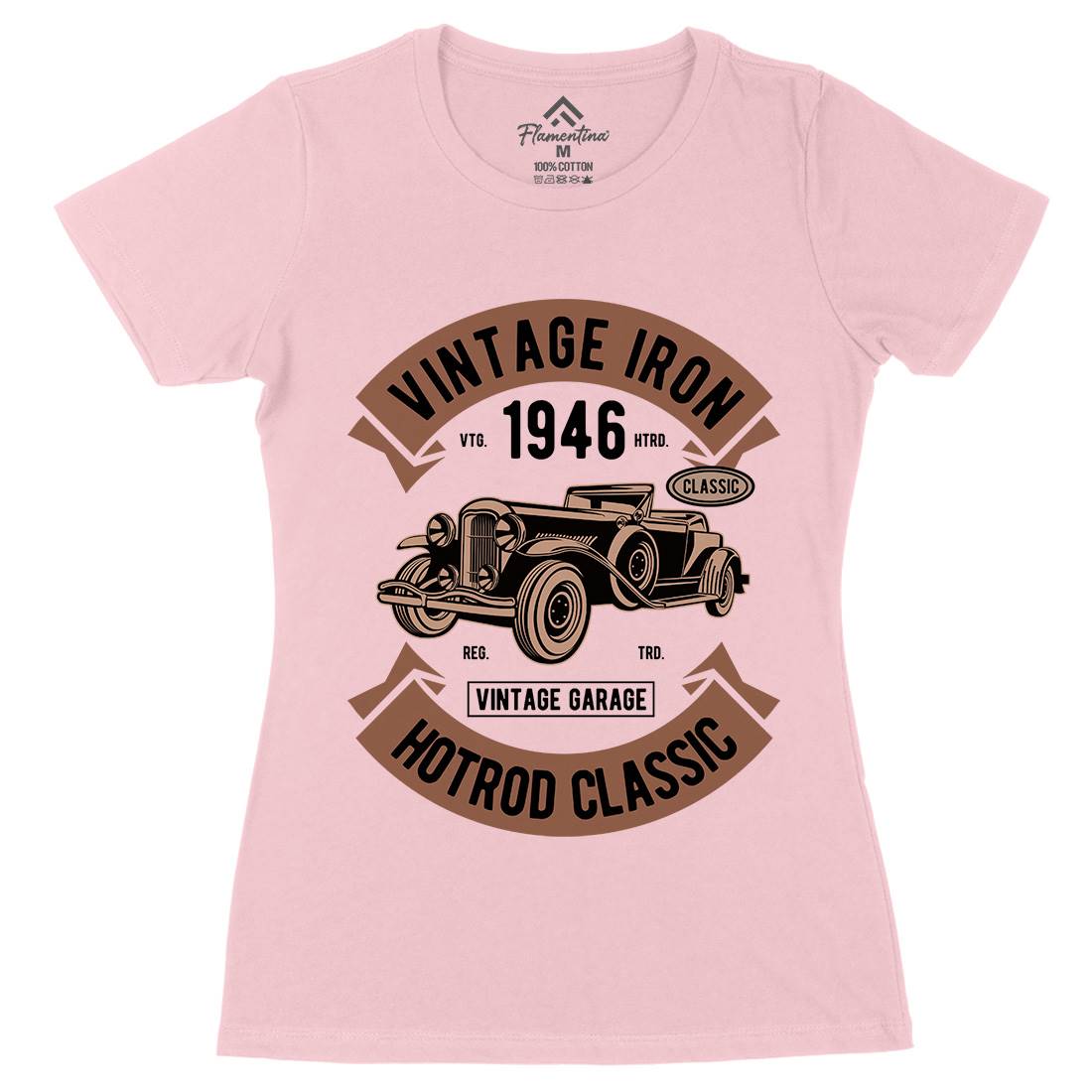 Vintage Iron Classic Womens Organic Crew Neck T-Shirt Cars D595