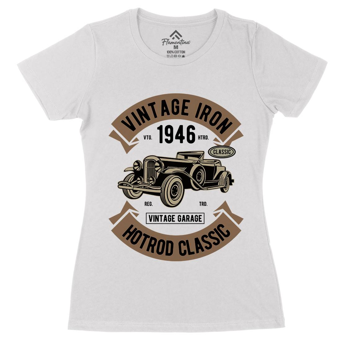 Vintage Iron Classic Womens Organic Crew Neck T-Shirt Cars D595