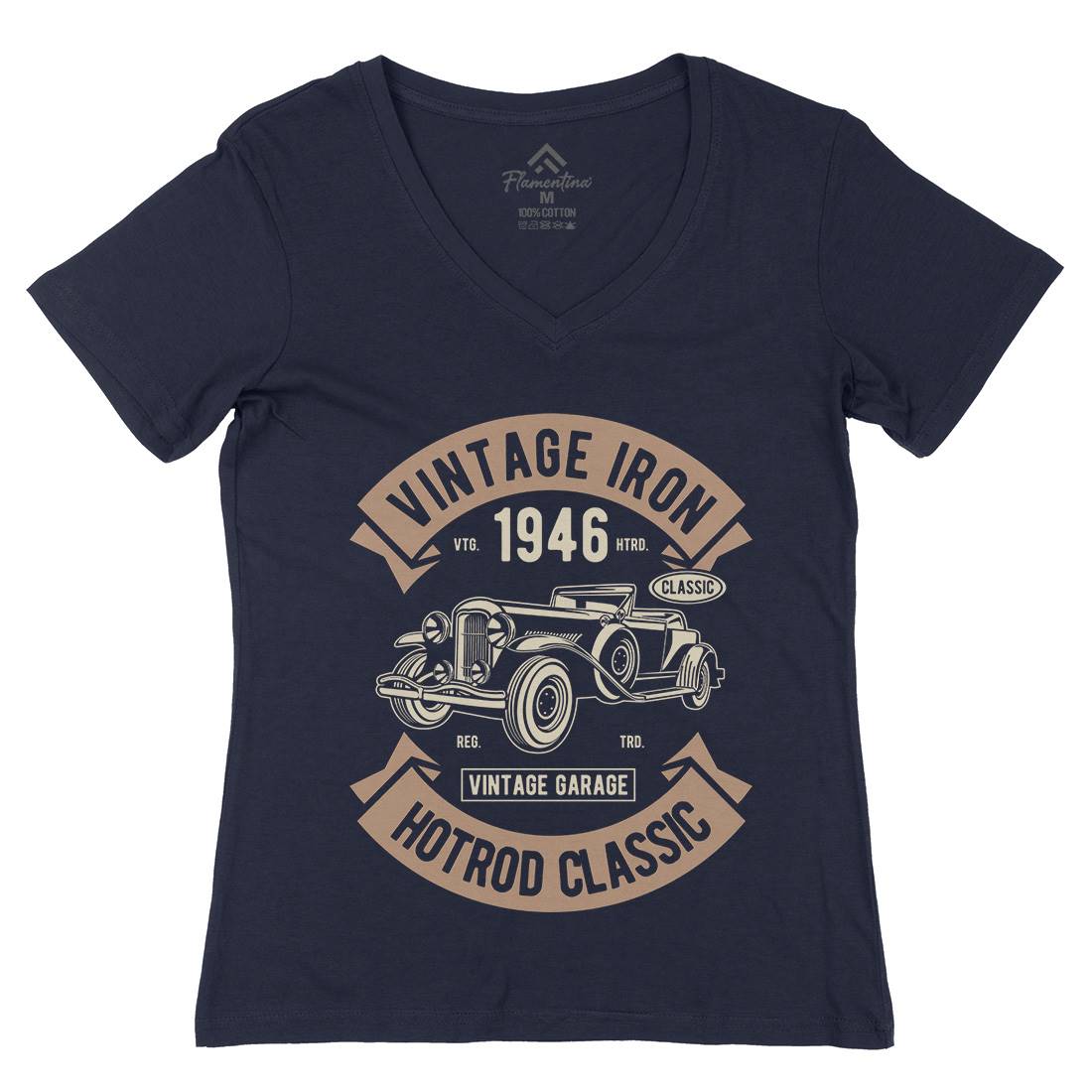 Vintage Iron Classic Womens Organic V-Neck T-Shirt Cars D595