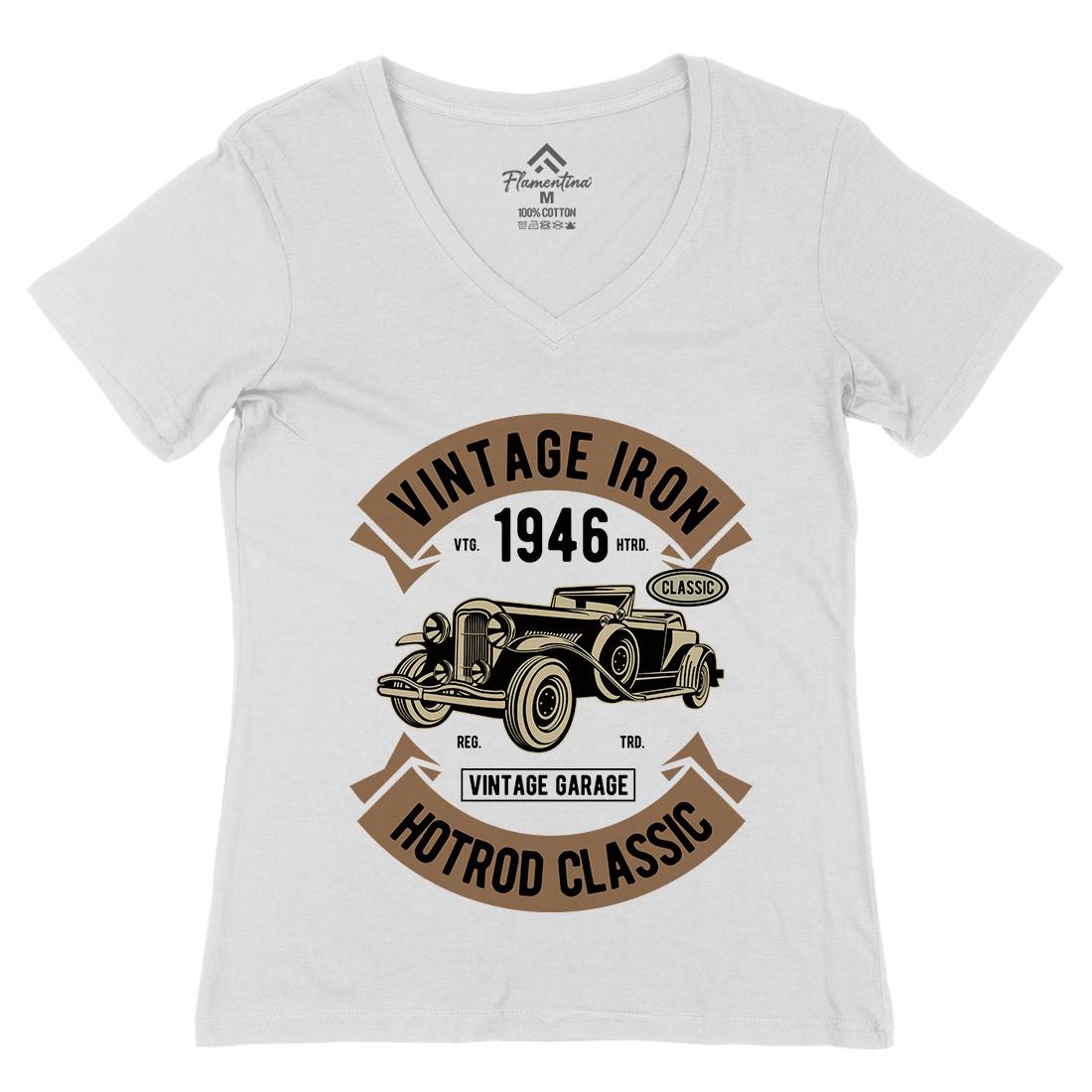 Vintage Iron Classic Womens Organic V-Neck T-Shirt Cars D595