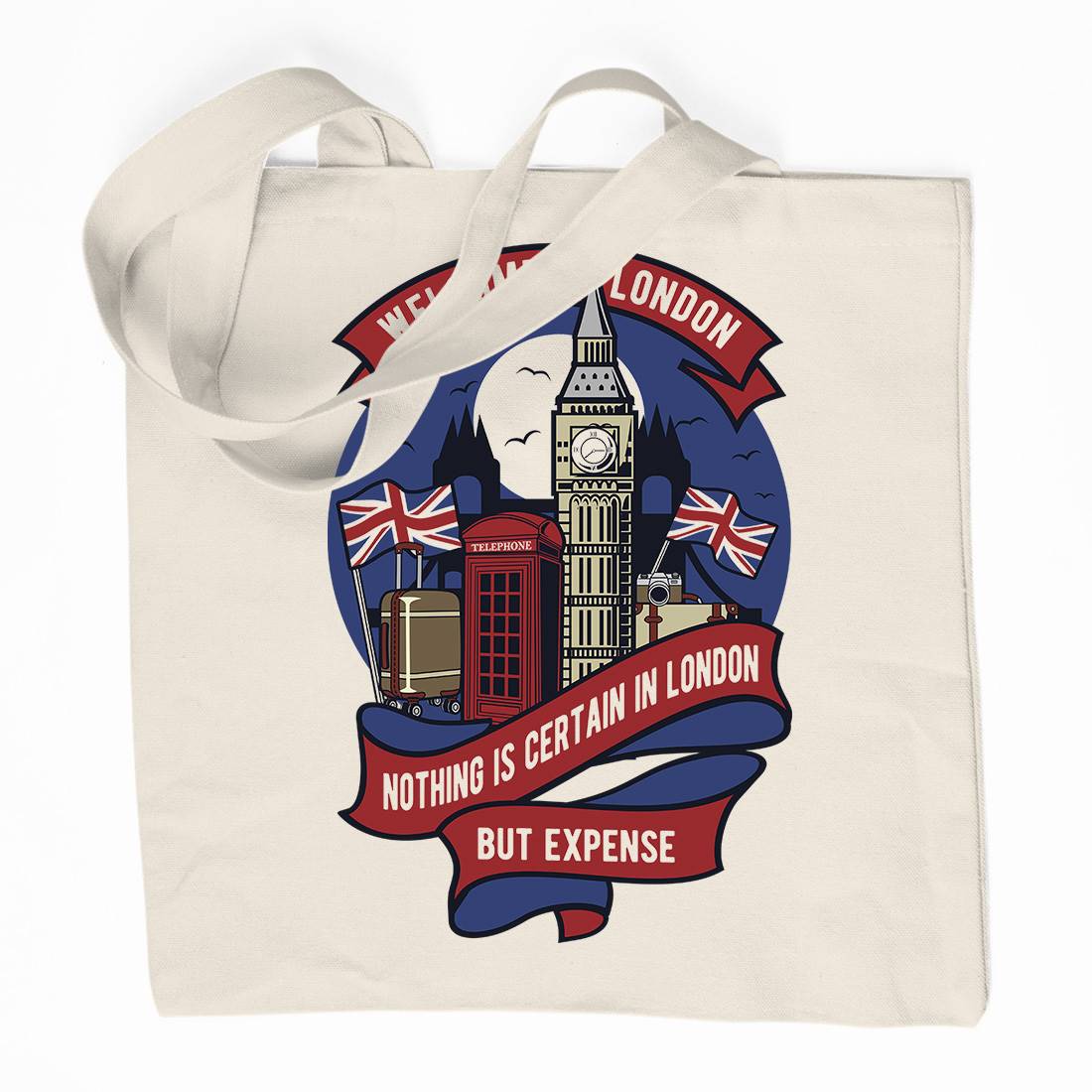 Welcome To London Organic Premium Cotton Tote Bag Retro D596