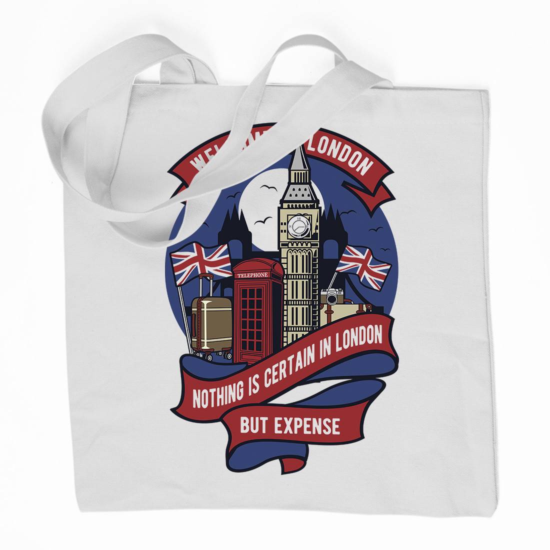 Welcome To London Organic Premium Cotton Tote Bag Retro D596