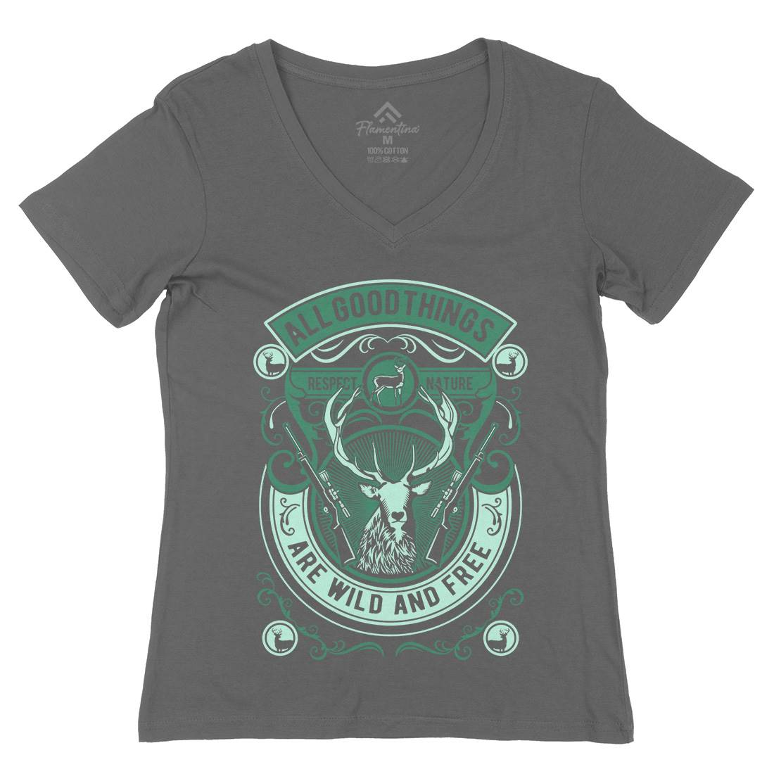 Wild And Free Womens Organic V-Neck T-Shirt Animals D597