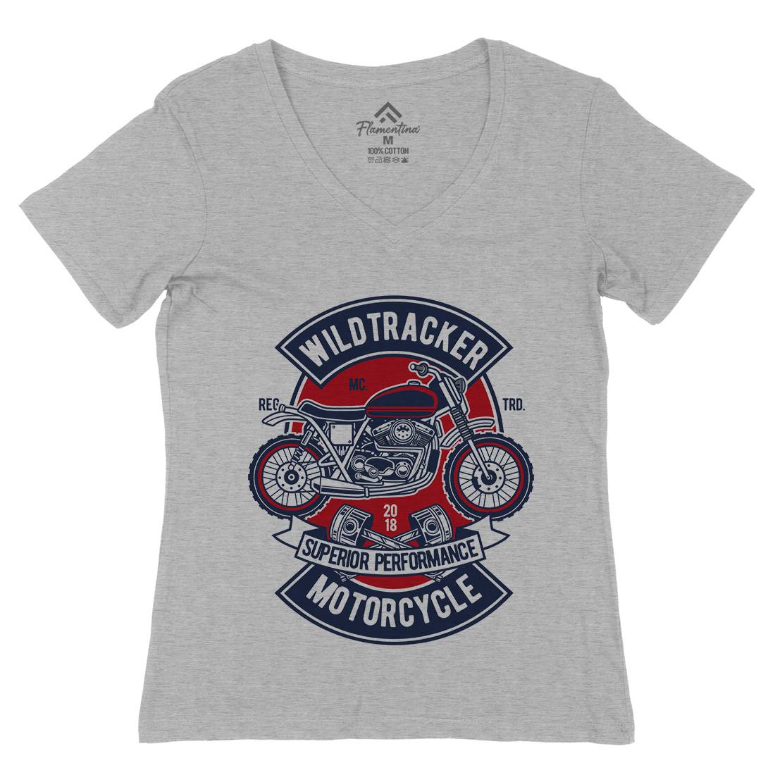 Wild Tracker Womens Organic V-Neck T-Shirt Motorcycles D598