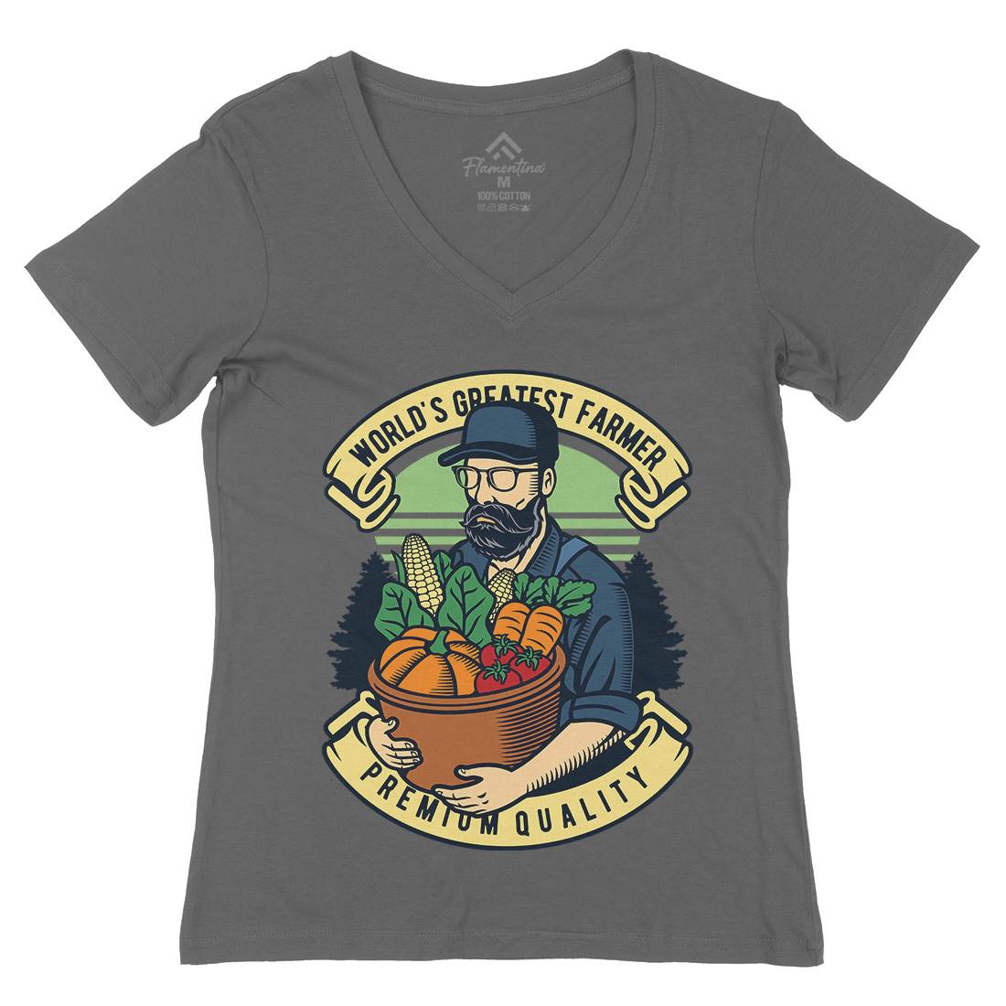 World Greatest Farmer Womens Organic V-Neck T-Shirt Work D599