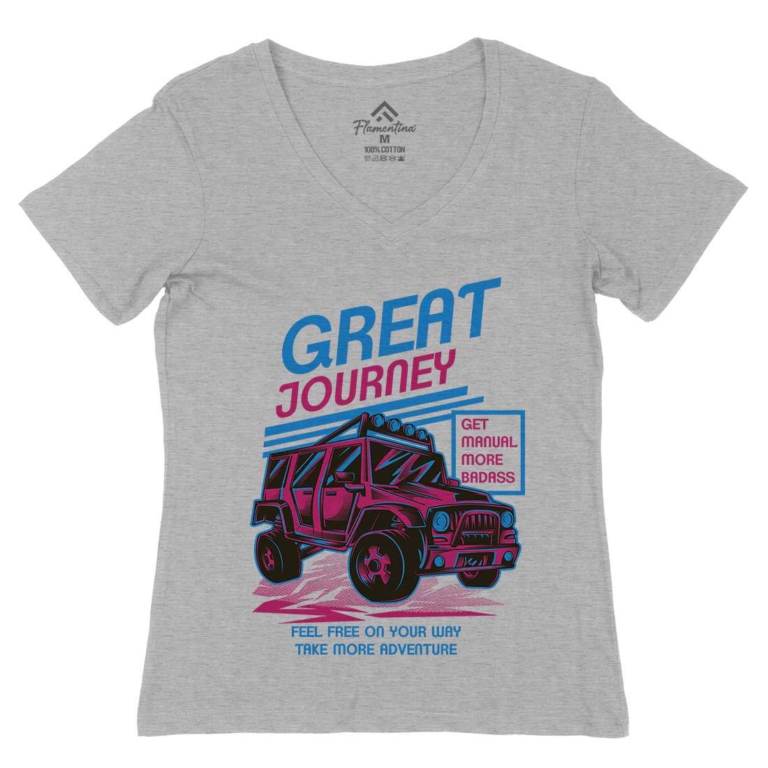 Great Journey Womens Organic V-Neck T-Shirt Cars D600