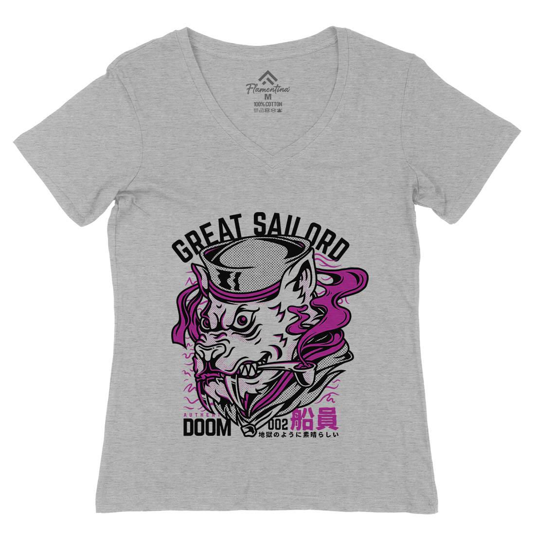 Great Sailord Womens Organic V-Neck T-Shirt Navy D601
