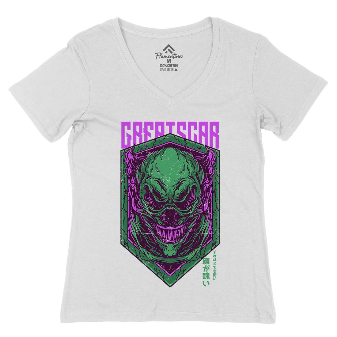 Great Scar Womens Organic V-Neck T-Shirt Horror D602