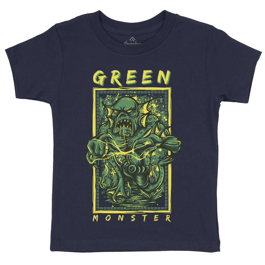 Green Monster Kids Organic Crew Neck T-Shirt Horror D603