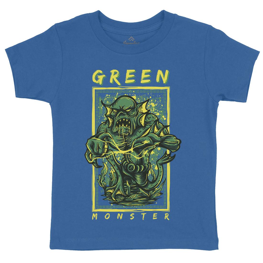 Green Monster Kids Organic Crew Neck T-Shirt Horror D603