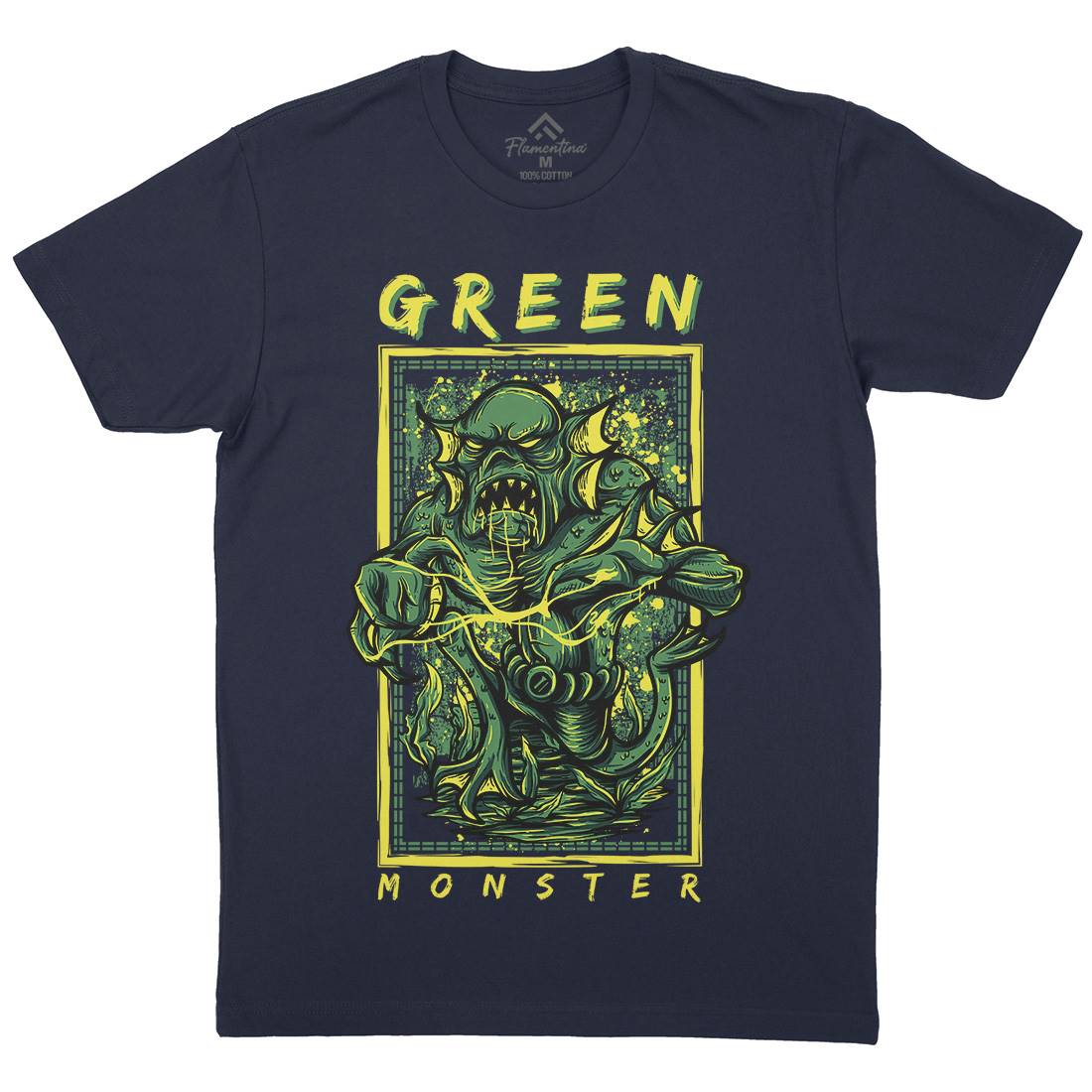 Green Monster Mens Organic Crew Neck T-Shirt Horror D603