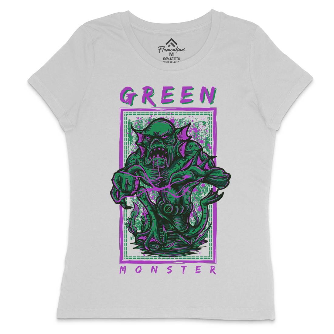 Green Monster Womens Crew Neck T-Shirt Horror D603