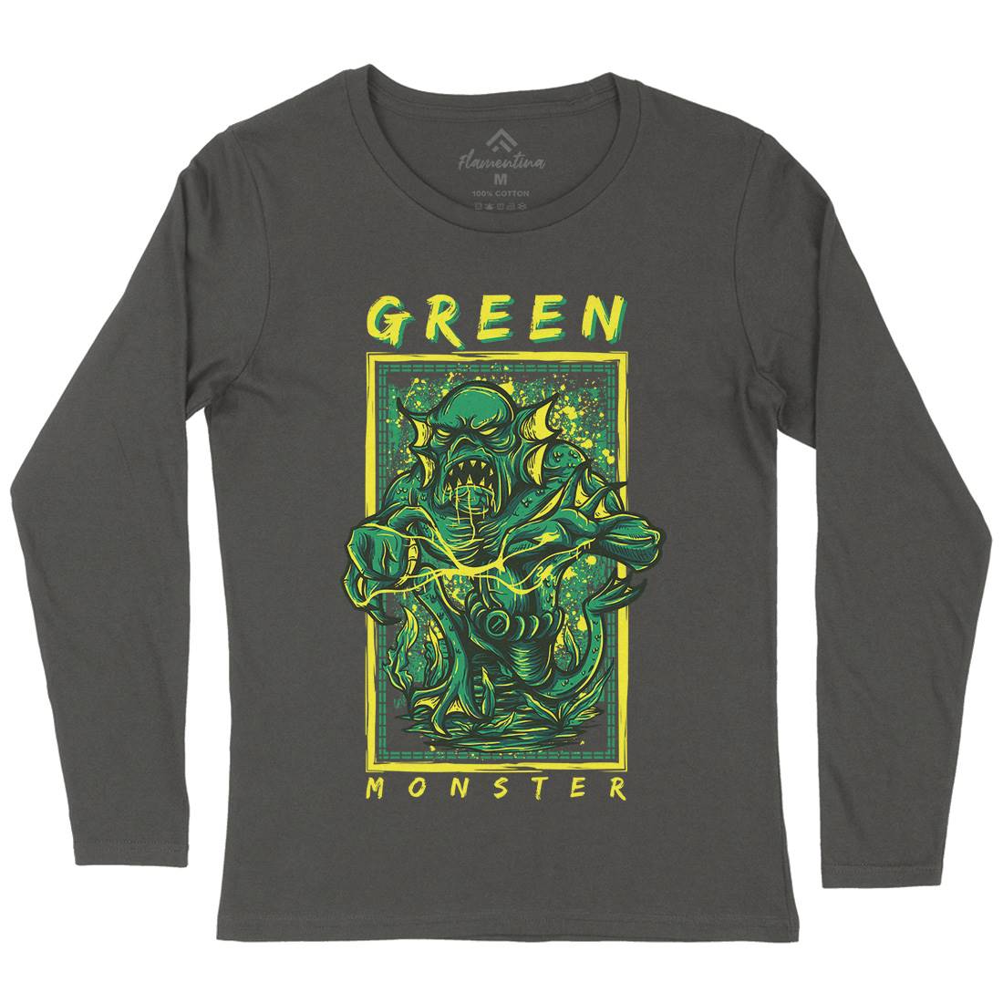 Green Monster Womens Long Sleeve T-Shirt Horror D603