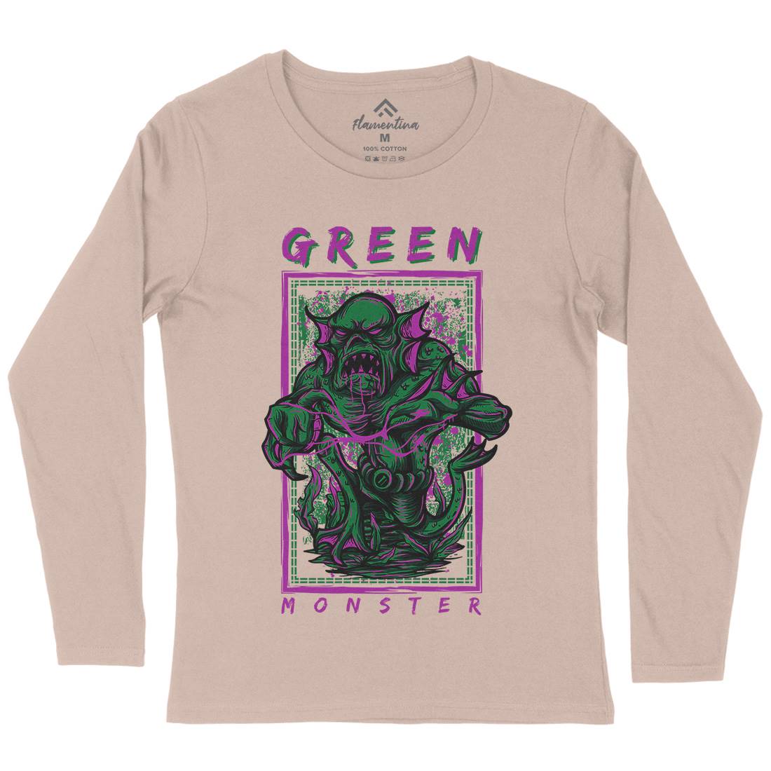 Green Monster Womens Long Sleeve T-Shirt Horror D603