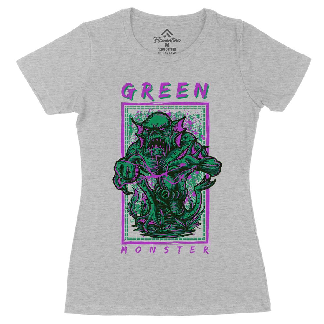 Green Monster Womens Organic Crew Neck T-Shirt Horror D603