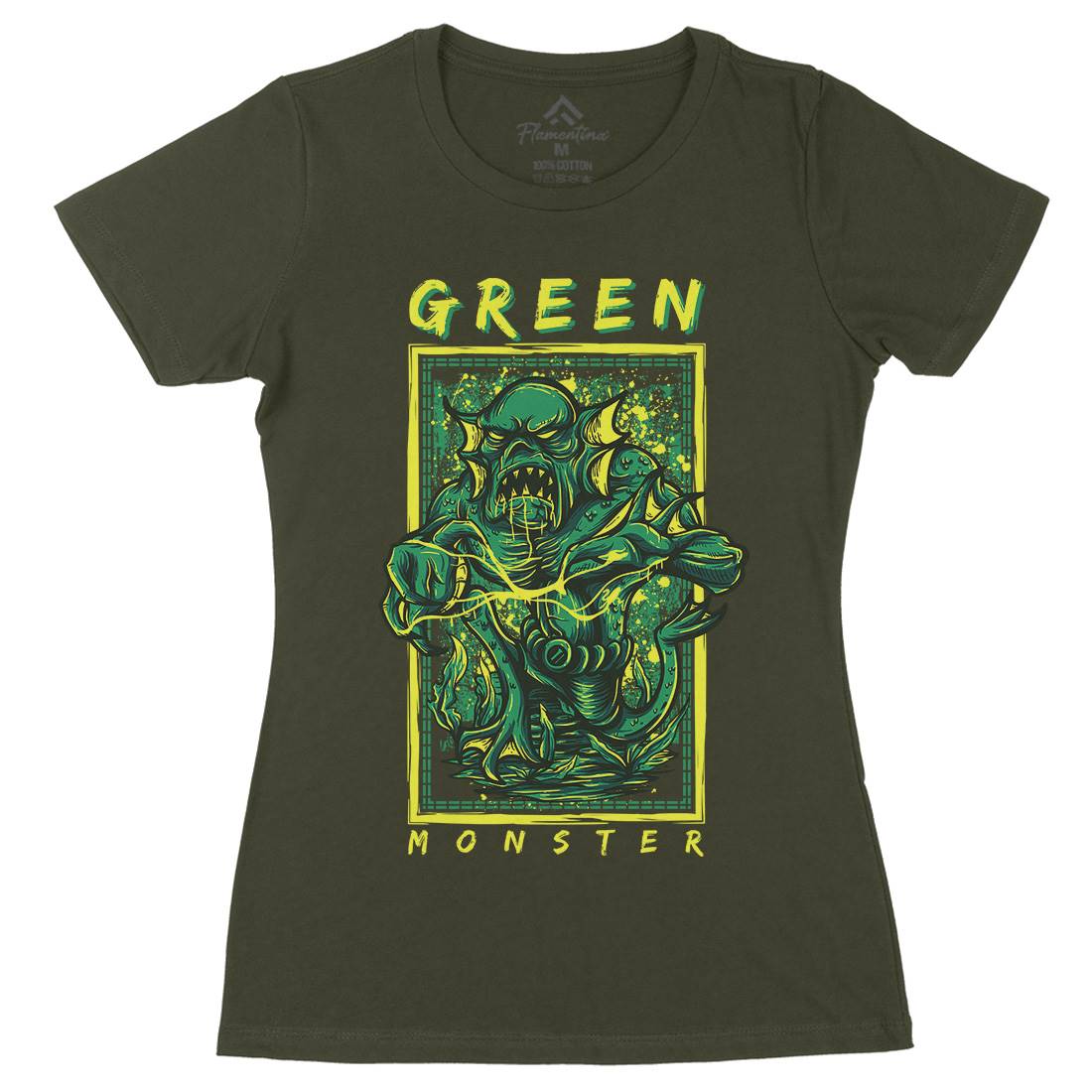 Green Monster Womens Organic Crew Neck T-Shirt Horror D603