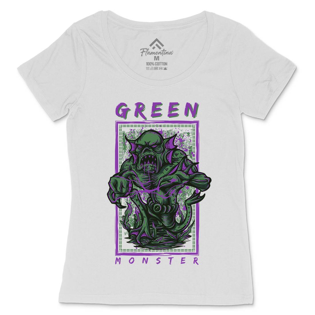 Green Monster Womens Scoop Neck T-Shirt Horror D603
