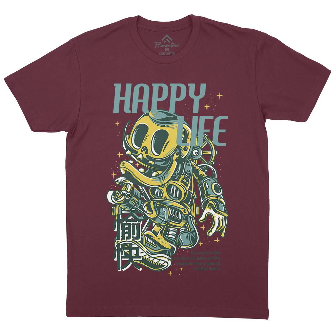 Happy Life Mens Organic Crew Neck T-Shirt Space D606