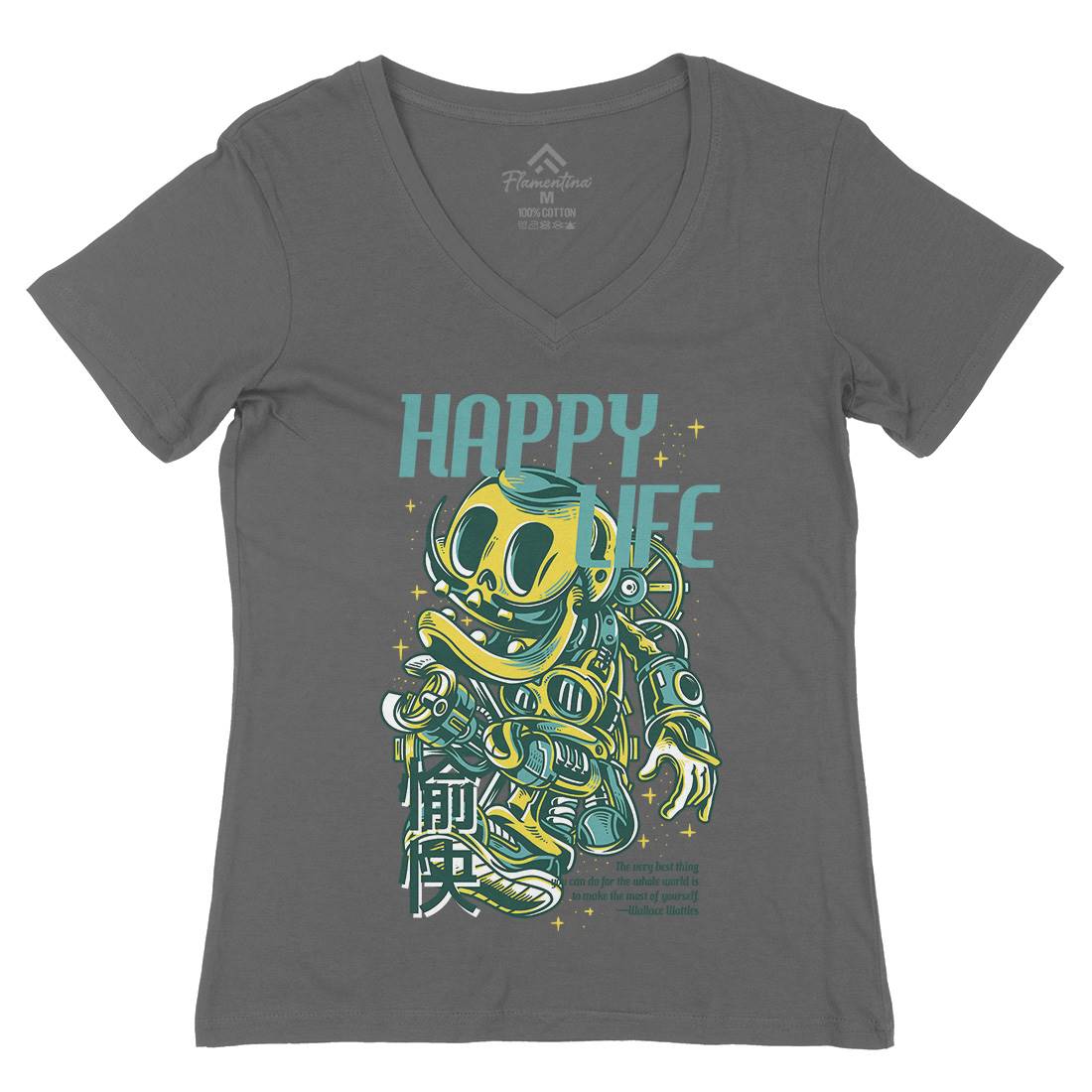 Happy Life Womens Organic V-Neck T-Shirt Space D606