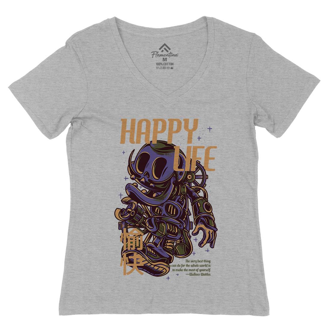Happy Life Womens Organic V-Neck T-Shirt Space D606