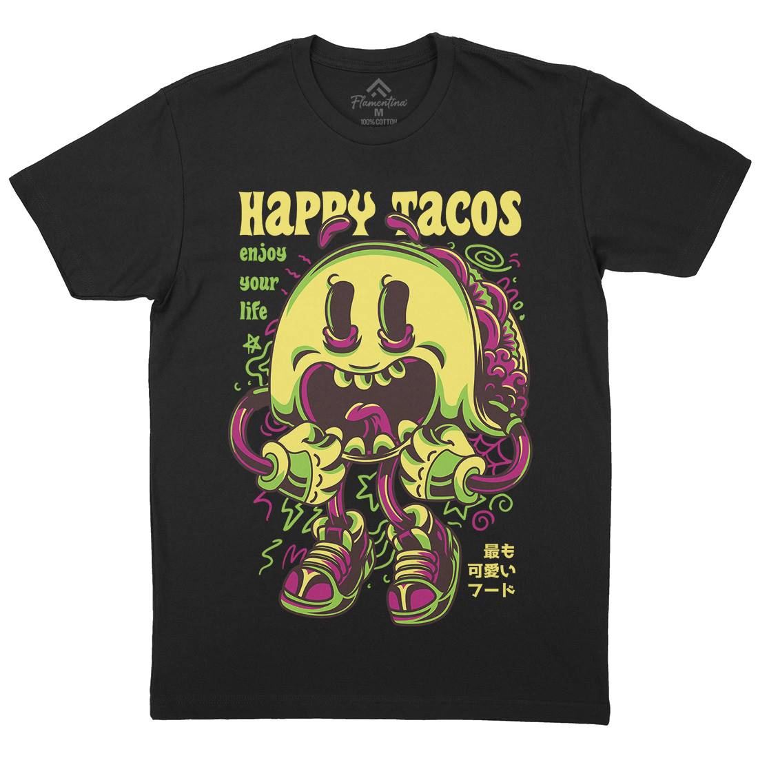 Happy Tacos Mens Organic Crew Neck T-Shirt Food D607