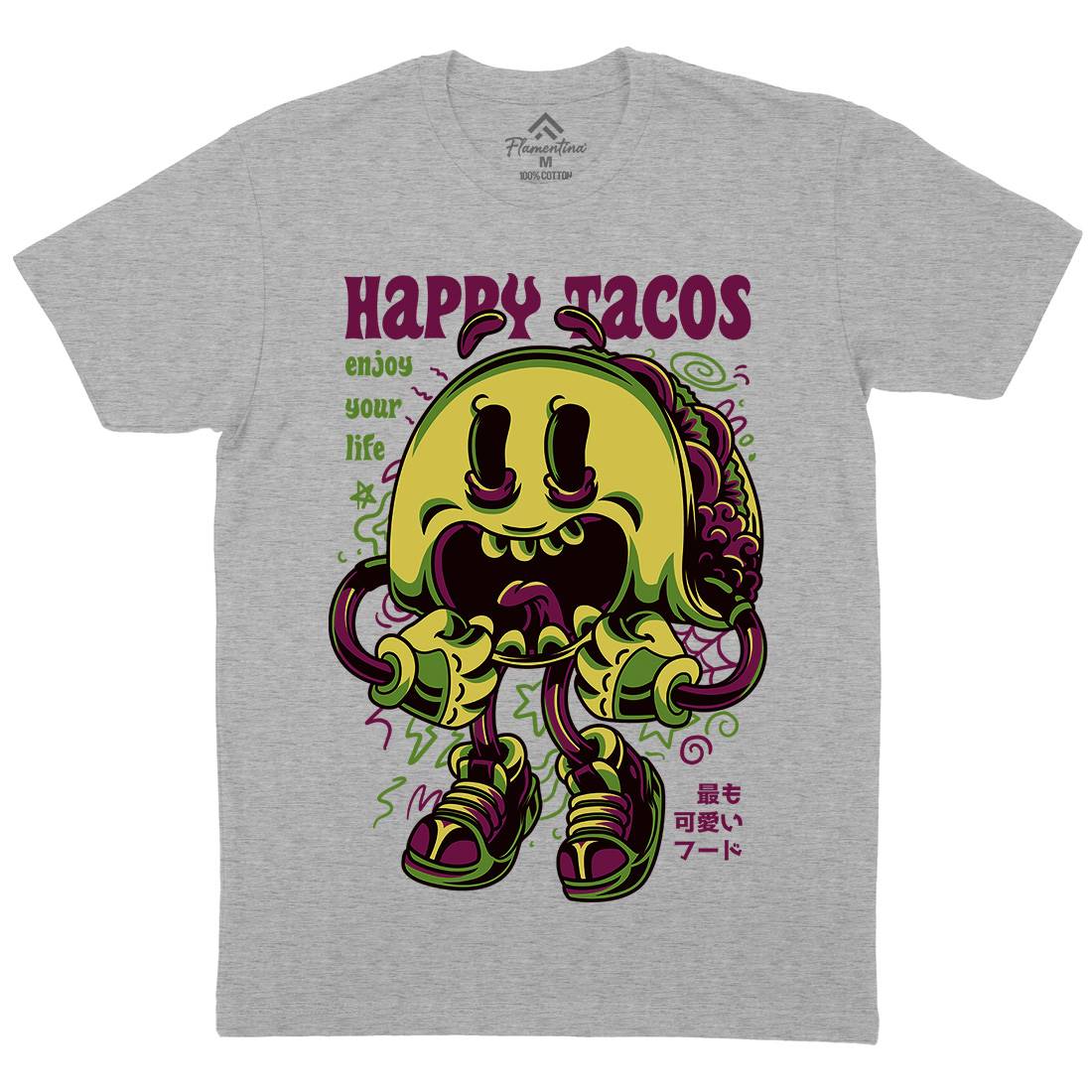 Happy Tacos Mens Crew Neck T-Shirt Food D607