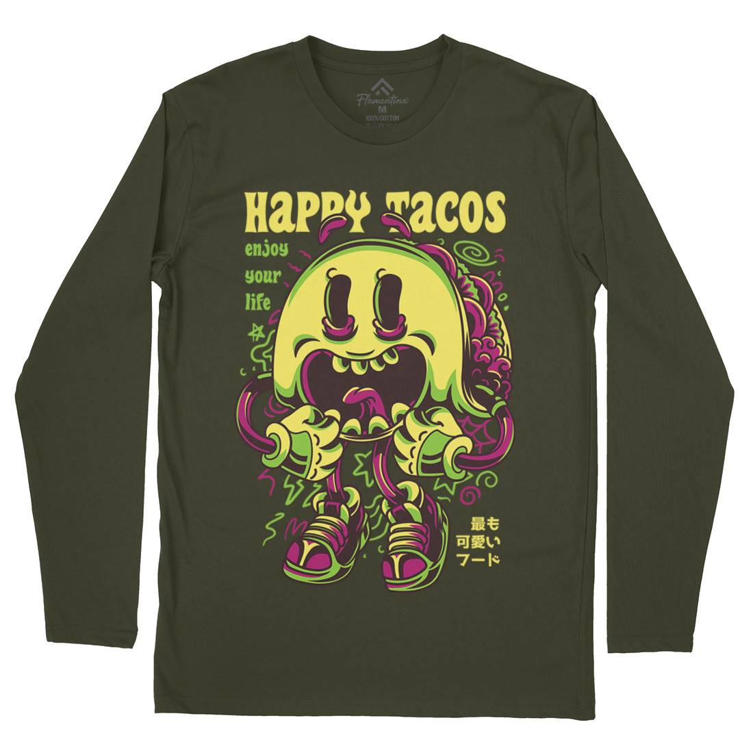 Happy Tacos Mens Long Sleeve T-Shirt Food D607