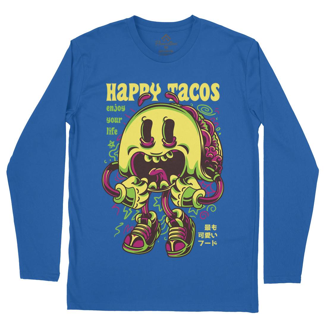 Happy Tacos Mens Long Sleeve T-Shirt Food D607