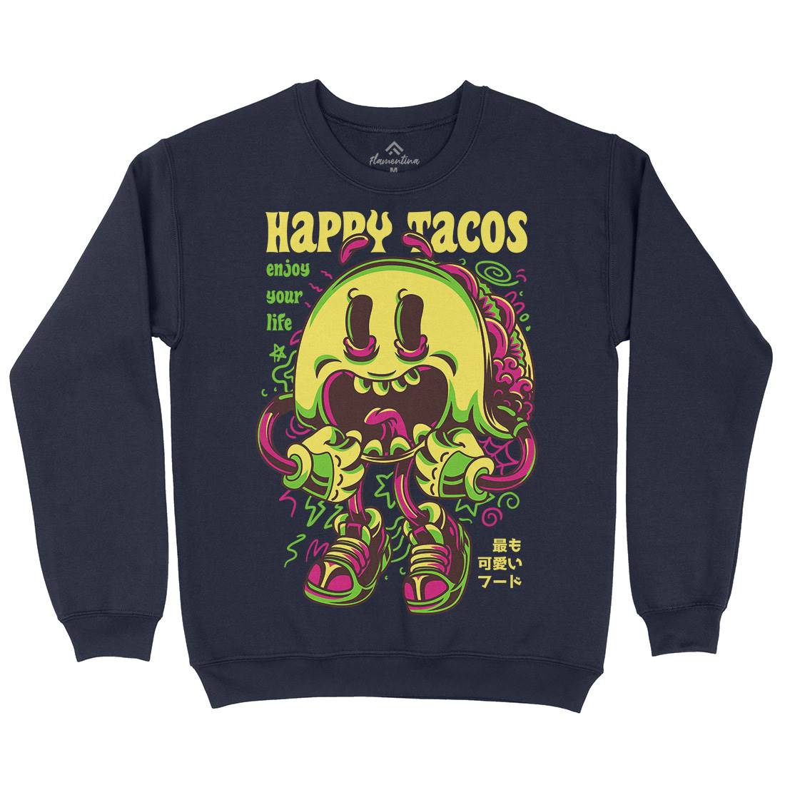 Happy Tacos Mens Crew Neck Sweatshirt Food D607