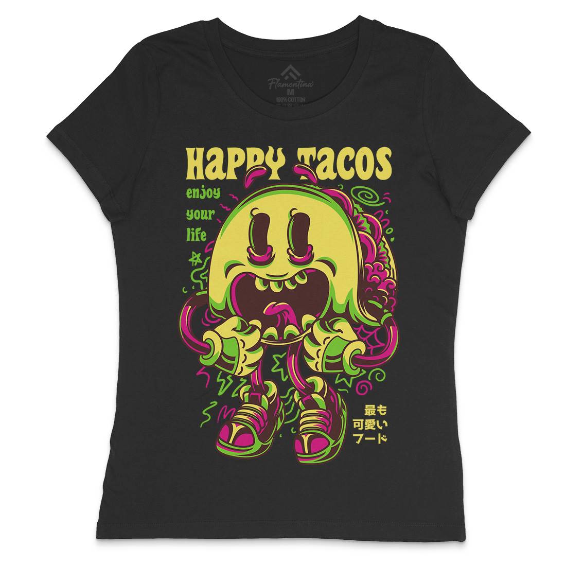 Happy Tacos Womens Crew Neck T-Shirt Food D607