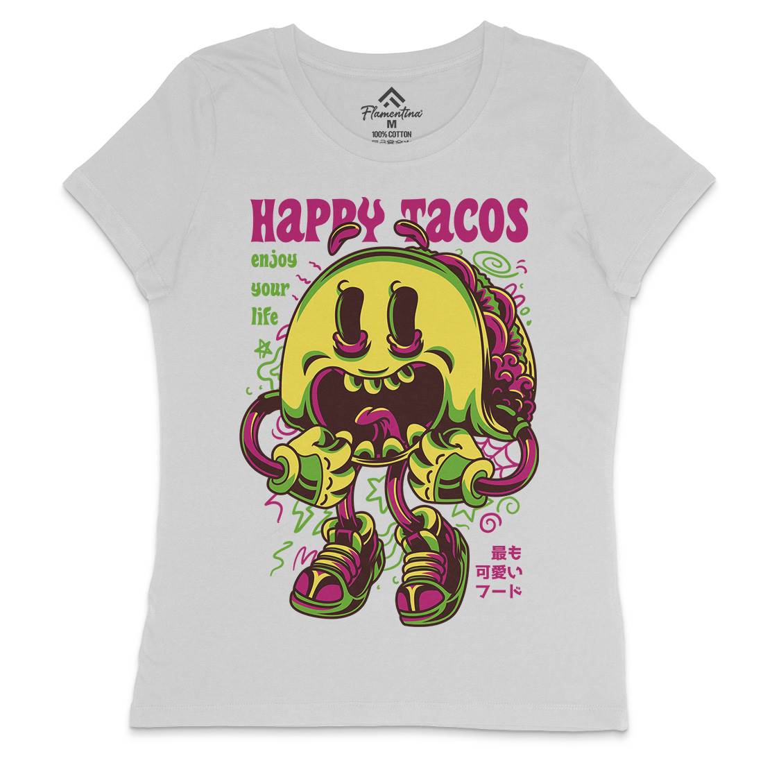 Happy Tacos Womens Crew Neck T-Shirt Food D607