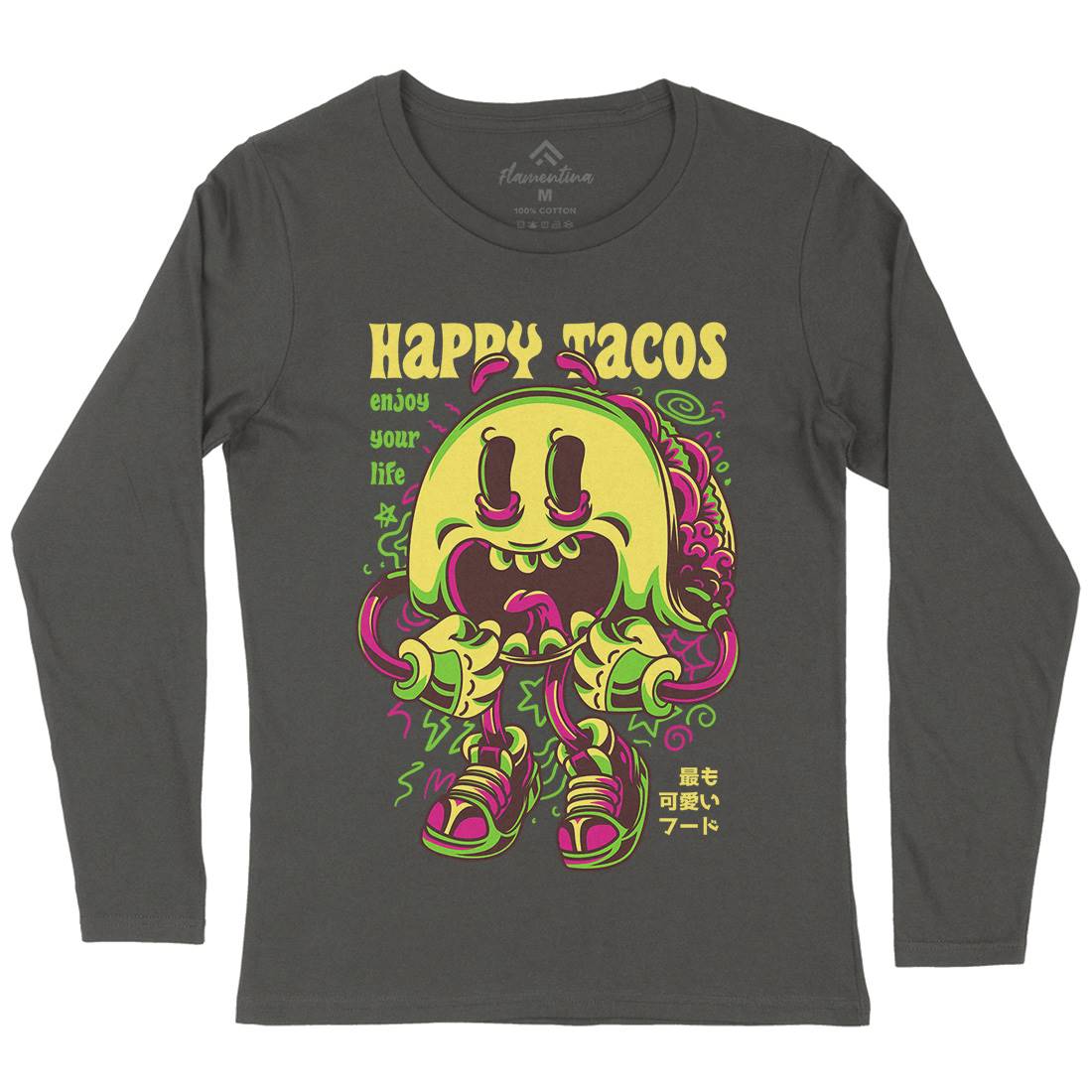 Happy Tacos Womens Long Sleeve T-Shirt Food D607