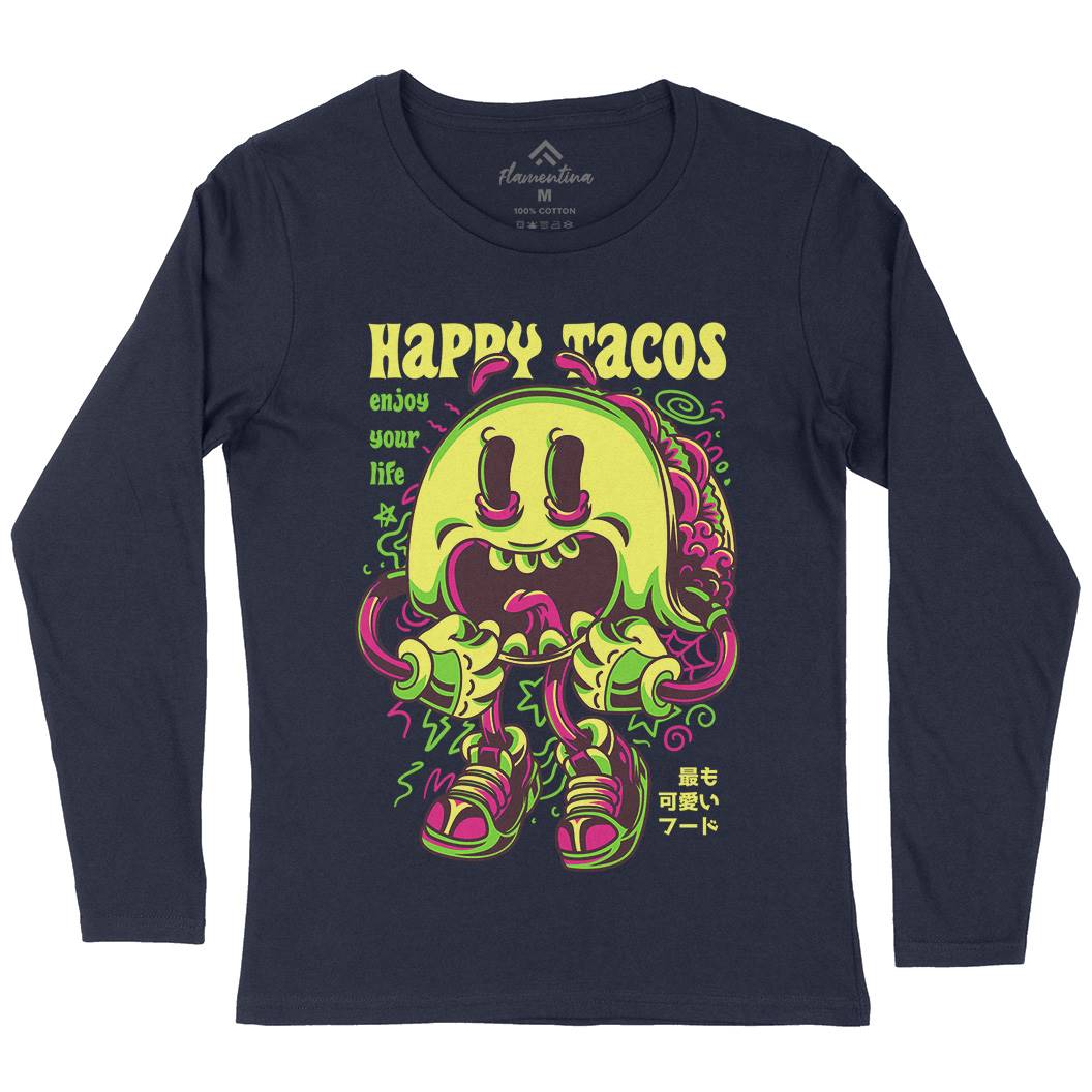 Happy Tacos Womens Long Sleeve T-Shirt Food D607