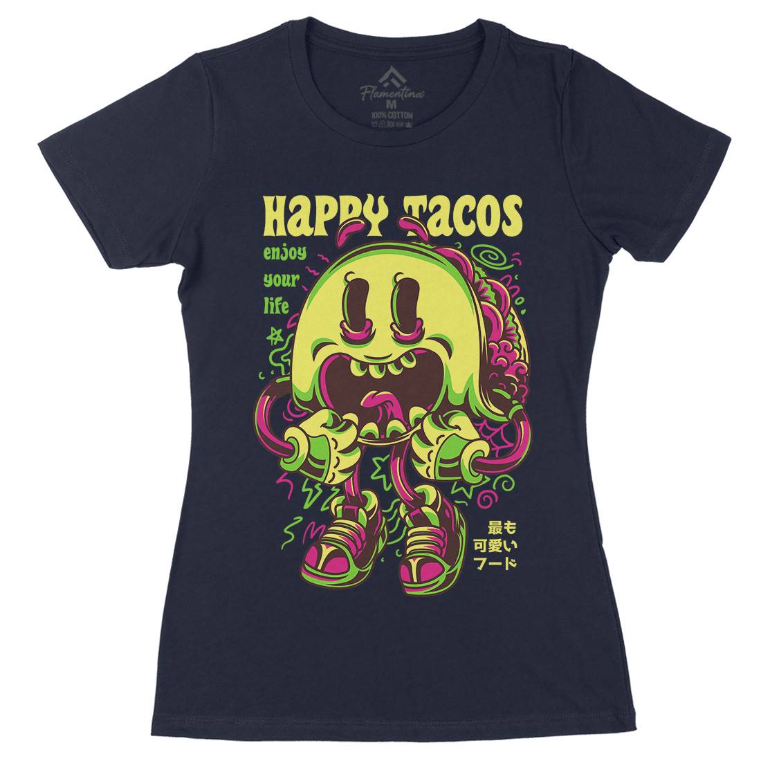 Happy Tacos Womens Organic Crew Neck T-Shirt Food D607