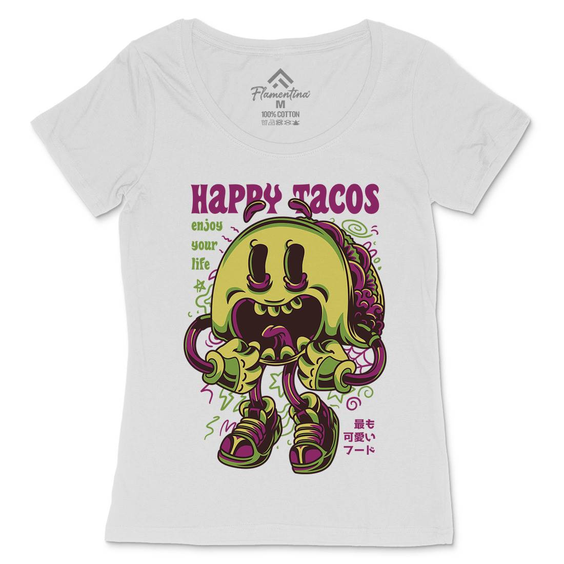 Happy Tacos Womens Scoop Neck T-Shirt Food D607