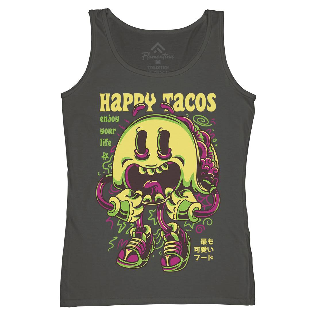 Happy Tacos Womens Organic Tank Top Vest Food D607