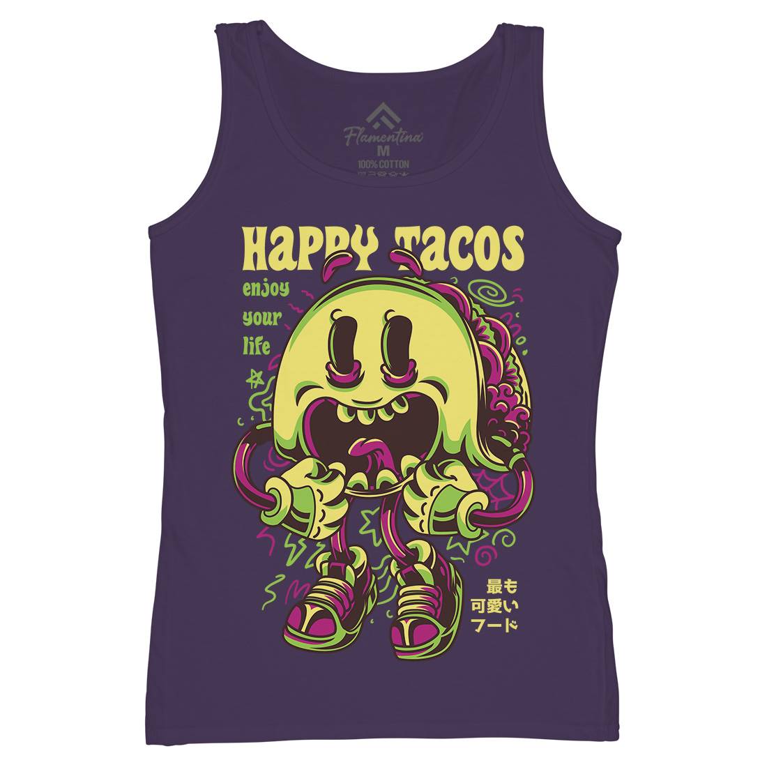 Happy Tacos Womens Organic Tank Top Vest Food D607