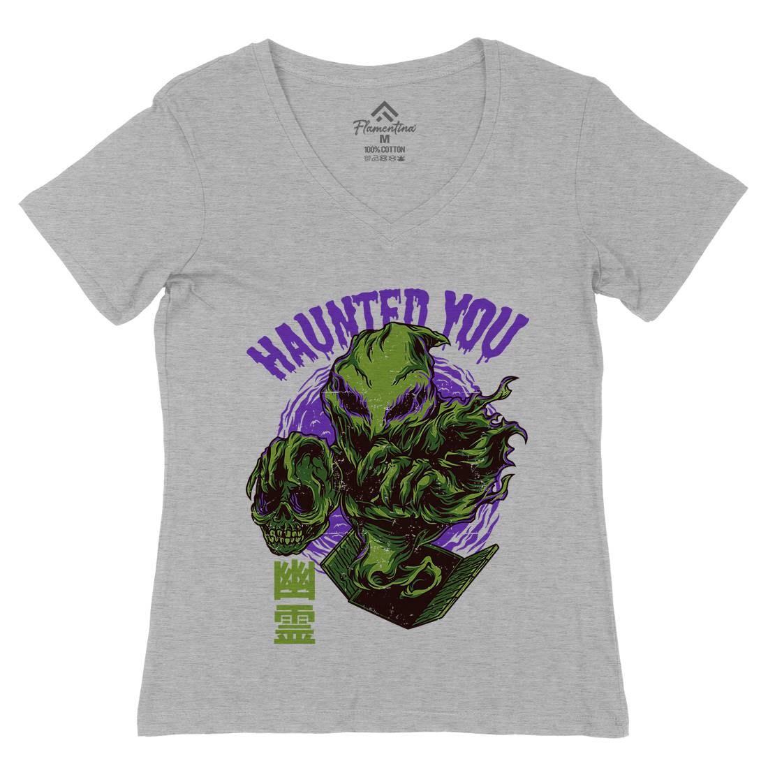 Haunted You Womens Organic V-Neck T-Shirt Horror D609