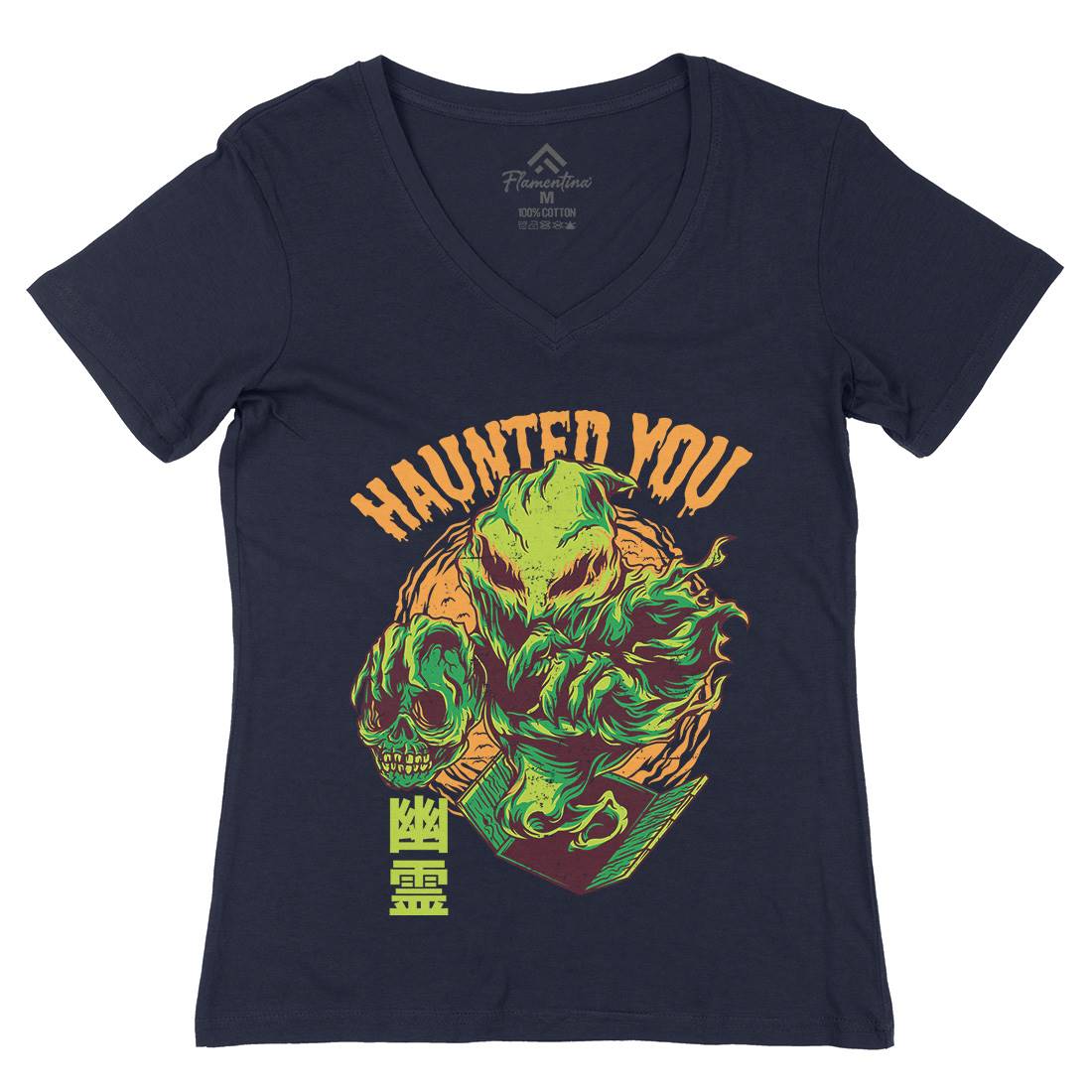 Haunted You Womens Organic V-Neck T-Shirt Horror D609