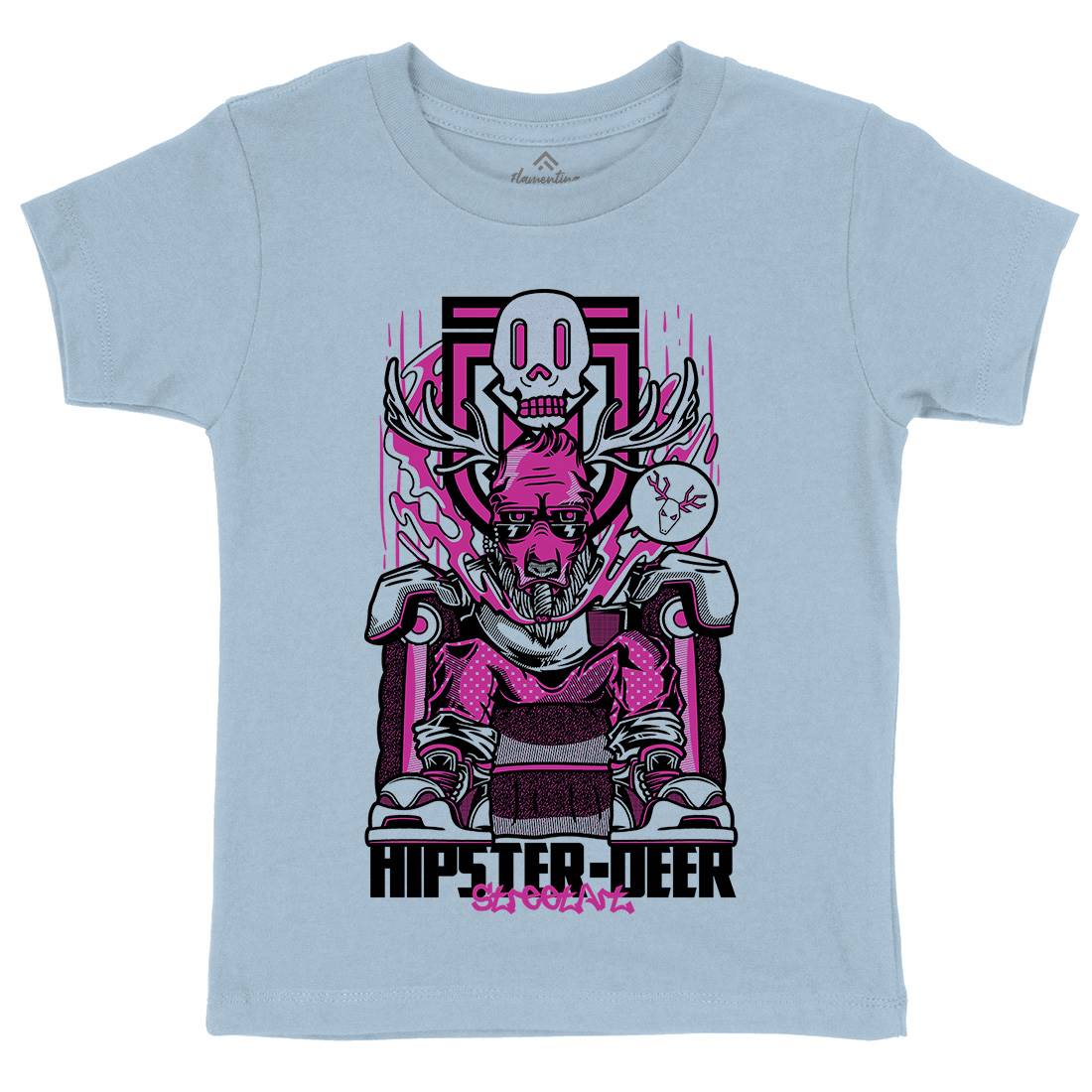 Hipster Deer Kids Crew Neck T-Shirt Animals D612