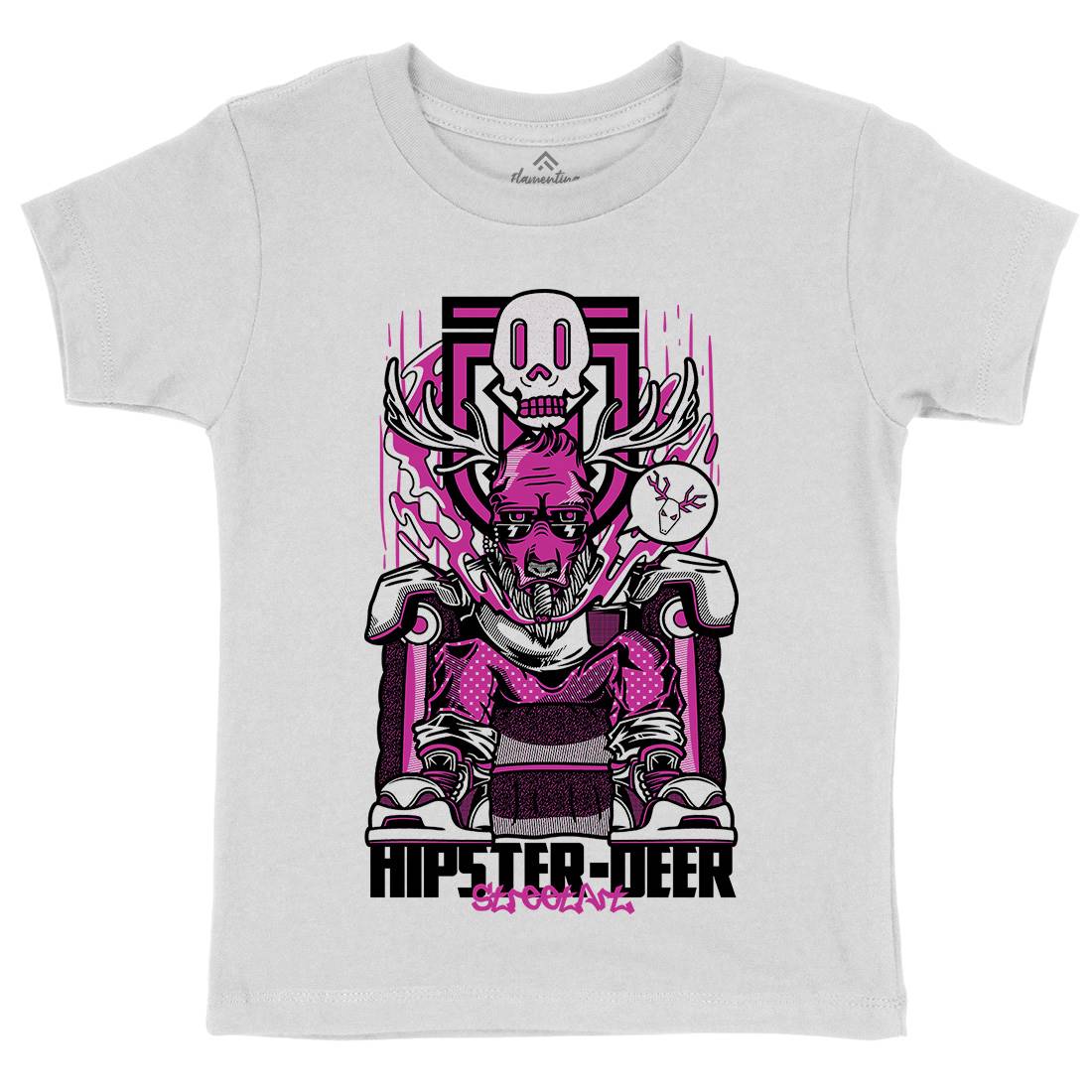 Hipster Deer Kids Crew Neck T-Shirt Animals D612