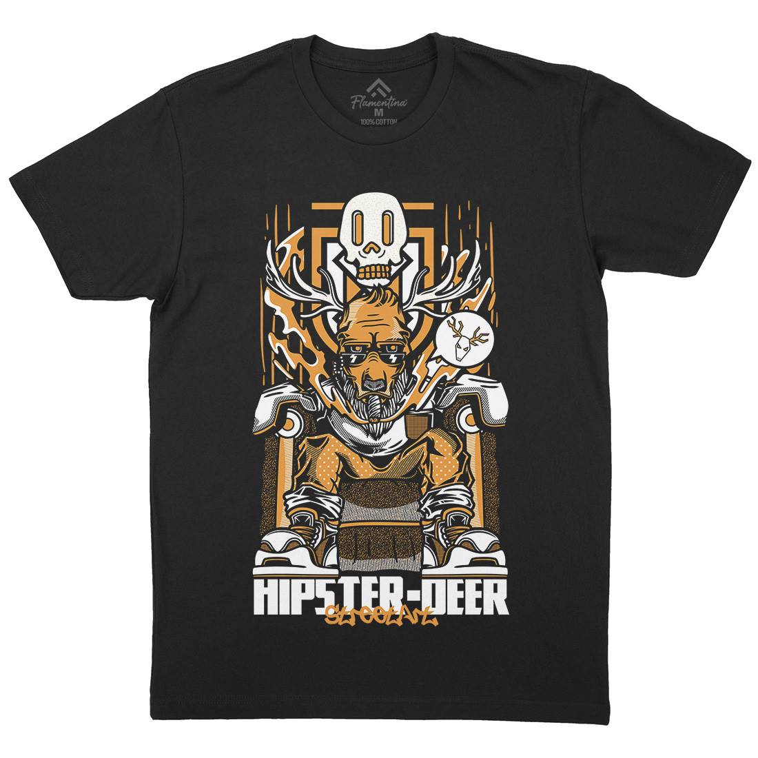 Hipster Deer Mens Organic Crew Neck T-Shirt Animals D612