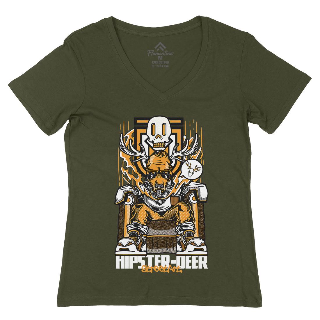 Hipster Deer Womens Organic V-Neck T-Shirt Animals D612