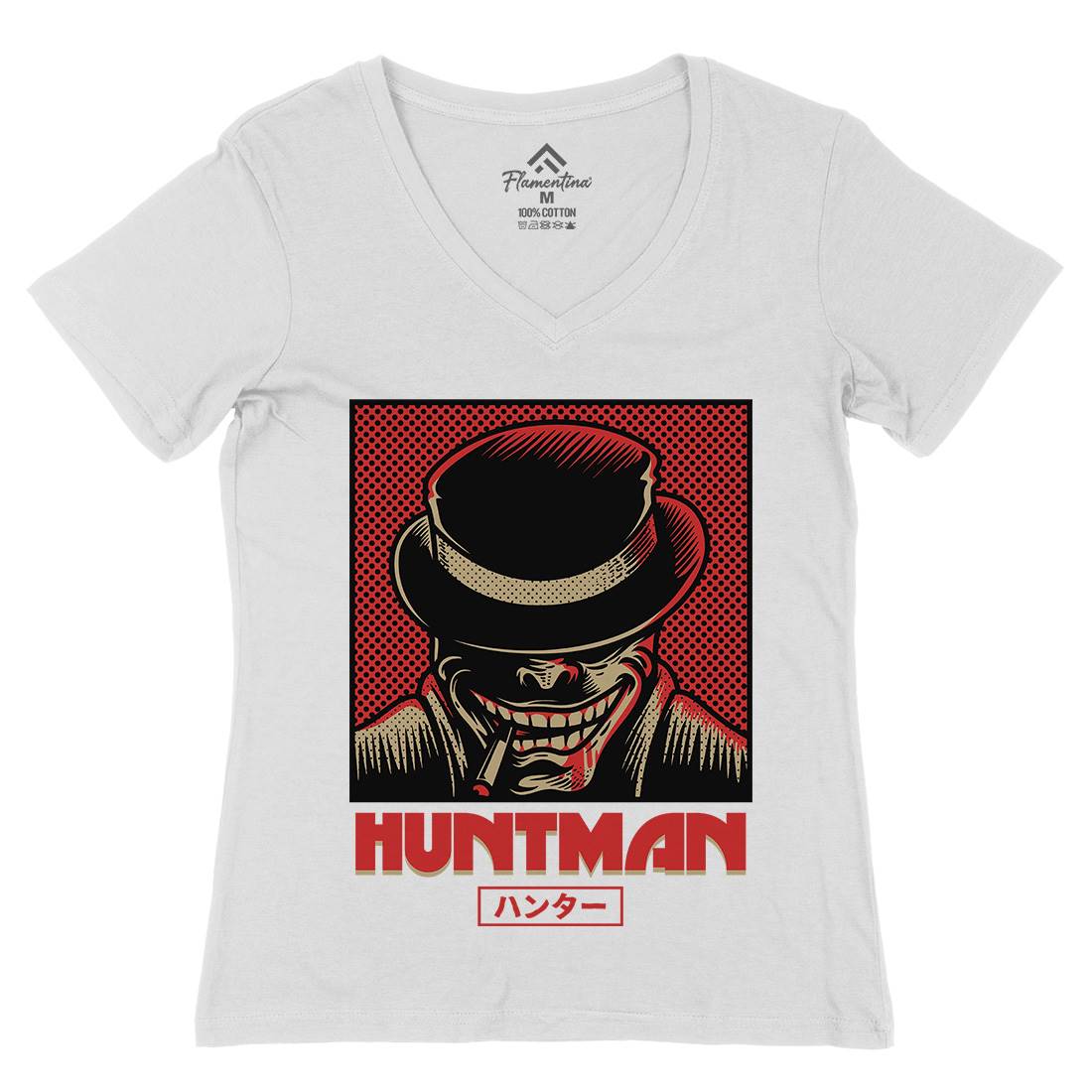 Huntsman Womens Organic V-Neck T-Shirt Horror D617