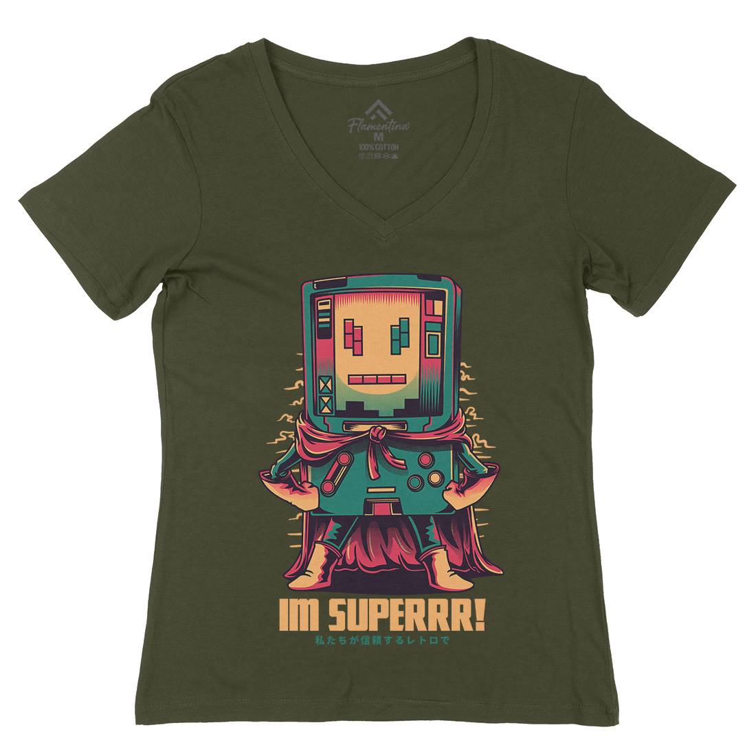 Im Superrr Womens Organic V-Neck T-Shirt Geek D622