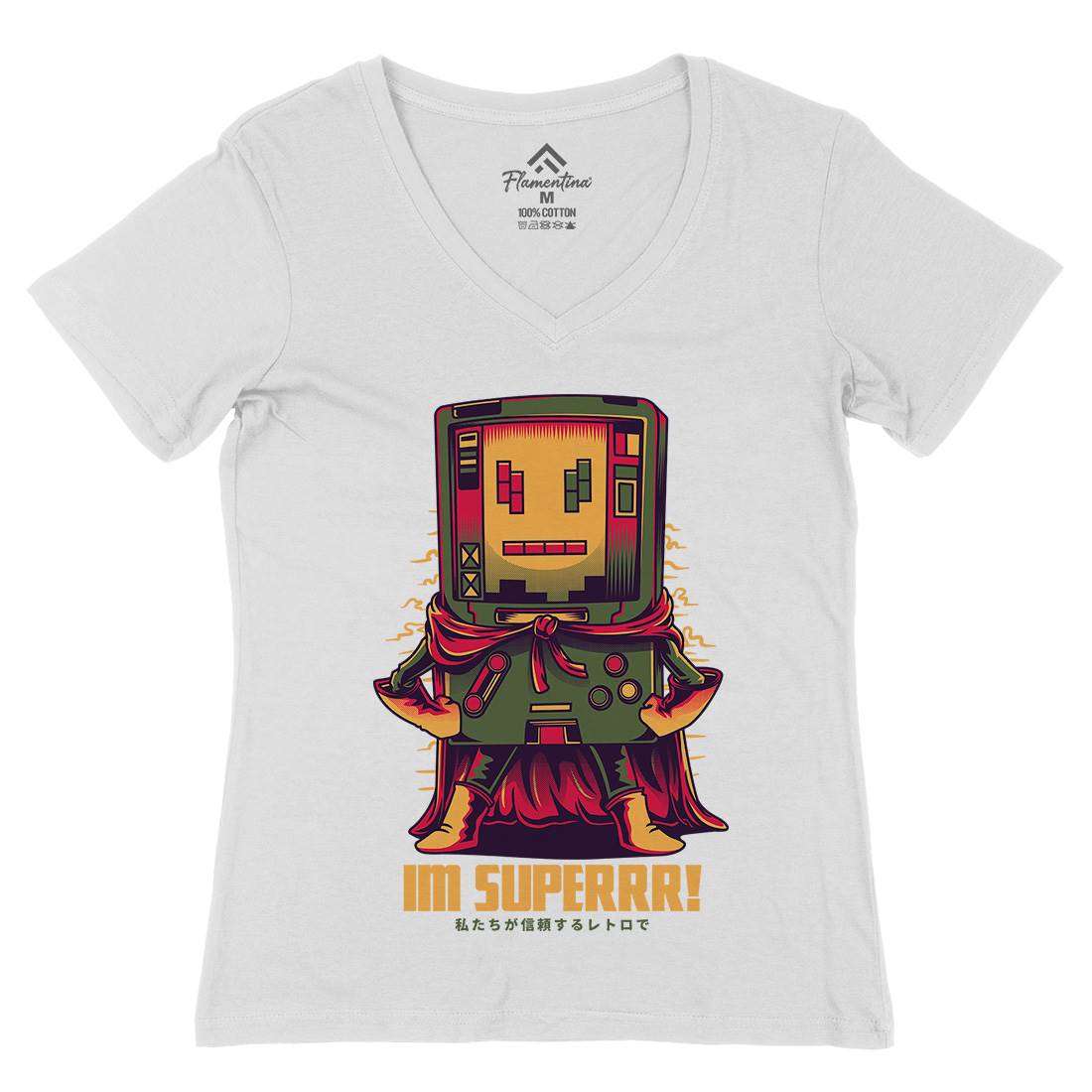 Im Superrr Womens Organic V-Neck T-Shirt Geek D622
