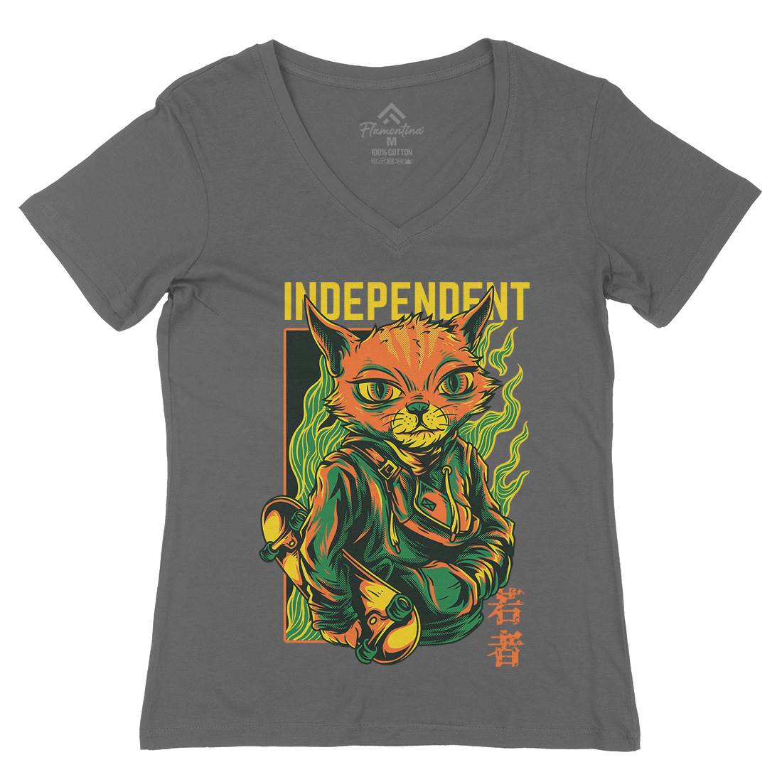 Independent Cat Womens Organic V-Neck T-Shirt Animals D624