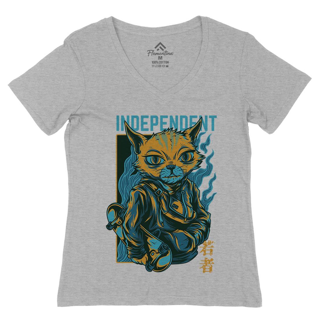Independent Cat Womens Organic V-Neck T-Shirt Animals D624
