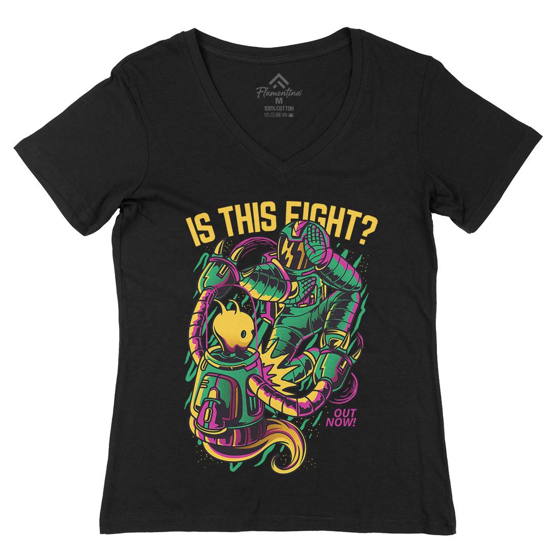 Robot Fight Womens Organic V-Neck T-Shirt Space D625