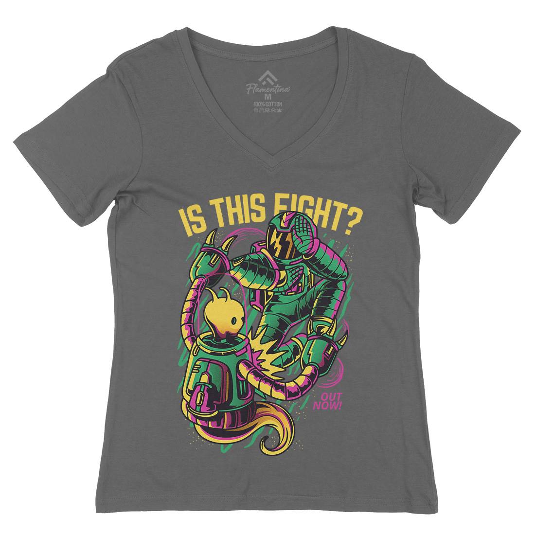 Robot Fight Womens Organic V-Neck T-Shirt Space D625